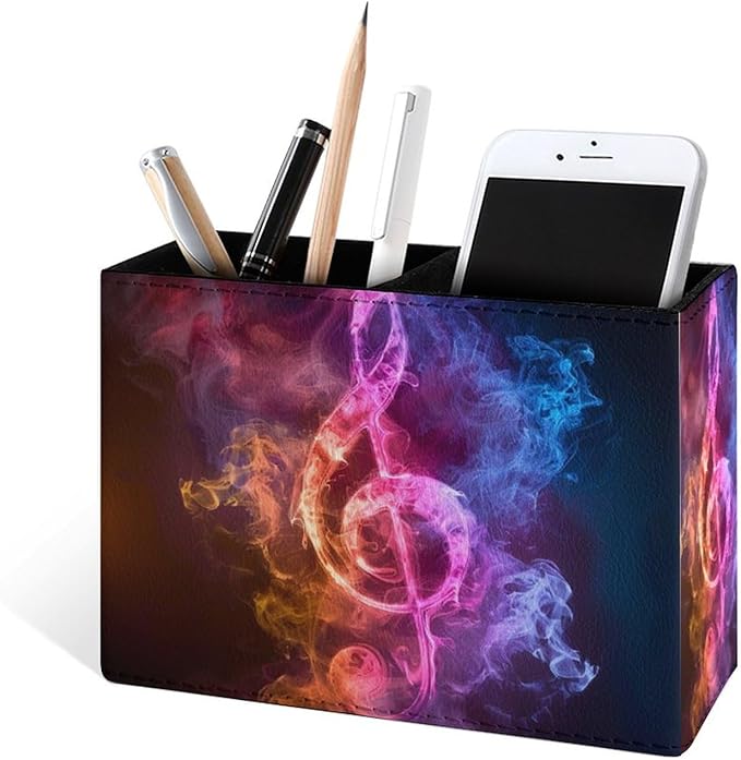 Famame Colorful Music Note Clef Pencil Holder for Desk, Leather Desktop Container Pen Cup Storage Study Table Pen Organizer Makeup Brush Holder for Classroom Office Home