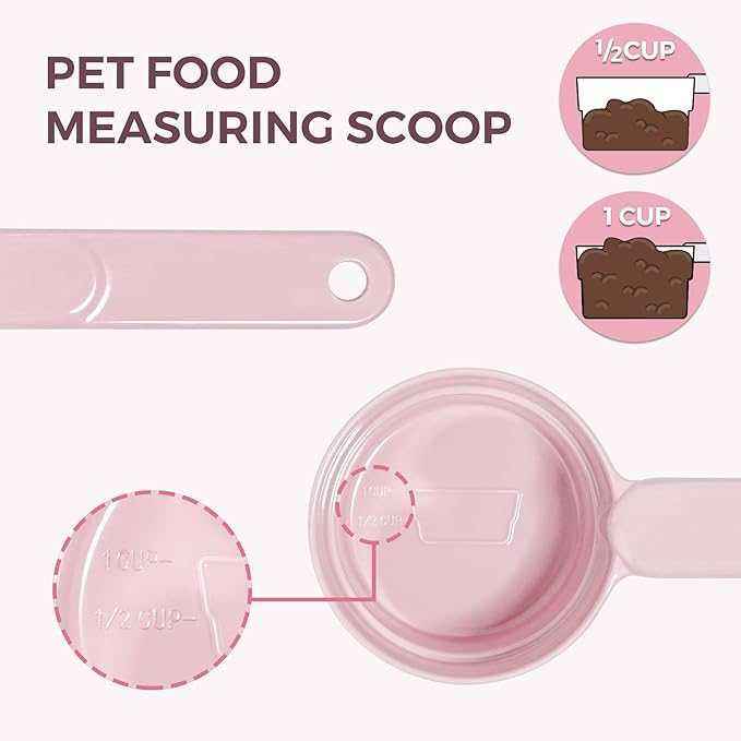 MSBC Melamine Pet Food Scoop, Cat Food Measuring Cups, Comfortable Long Handle Scoop for Dog, Cat, Ferret and Rabbit Food, 1 Cup Size Pet Food Feeding Scoop Dishwasher Safe (Pink