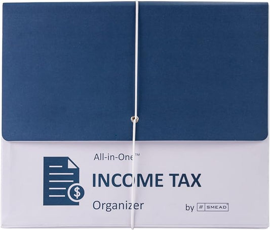 Smead All-in-One Income Tax Organizer, 12 Pockets, Flap and Cord Closure, Letter Size, Navy/White (70660)