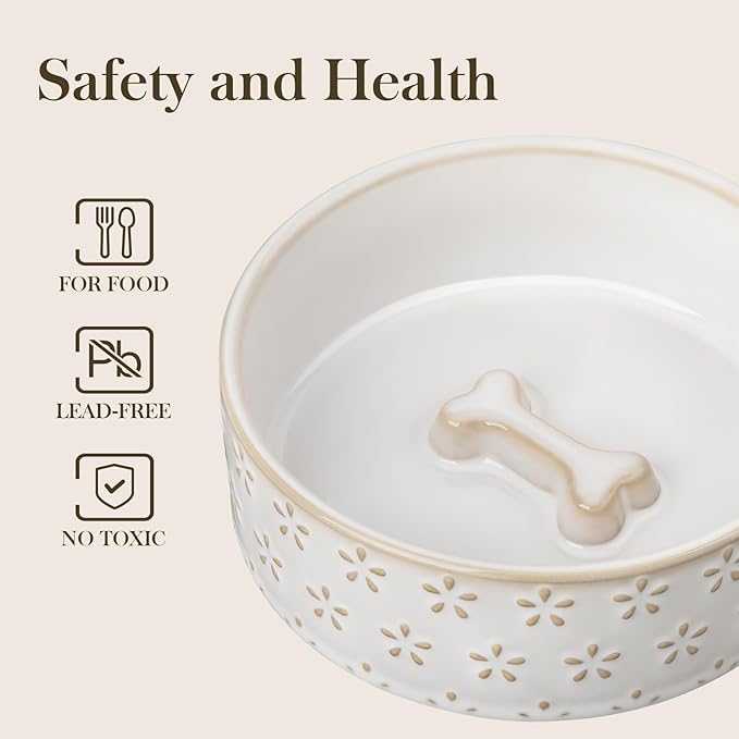 MALACASA Ceramic Dog Food Bowl, 6 Cups or 54 oz Dog Food Water Dish for Large Breeds, Pet Bowl Dishwasher & Microwave Safe, Five-Leaf Grass, Series Lydia