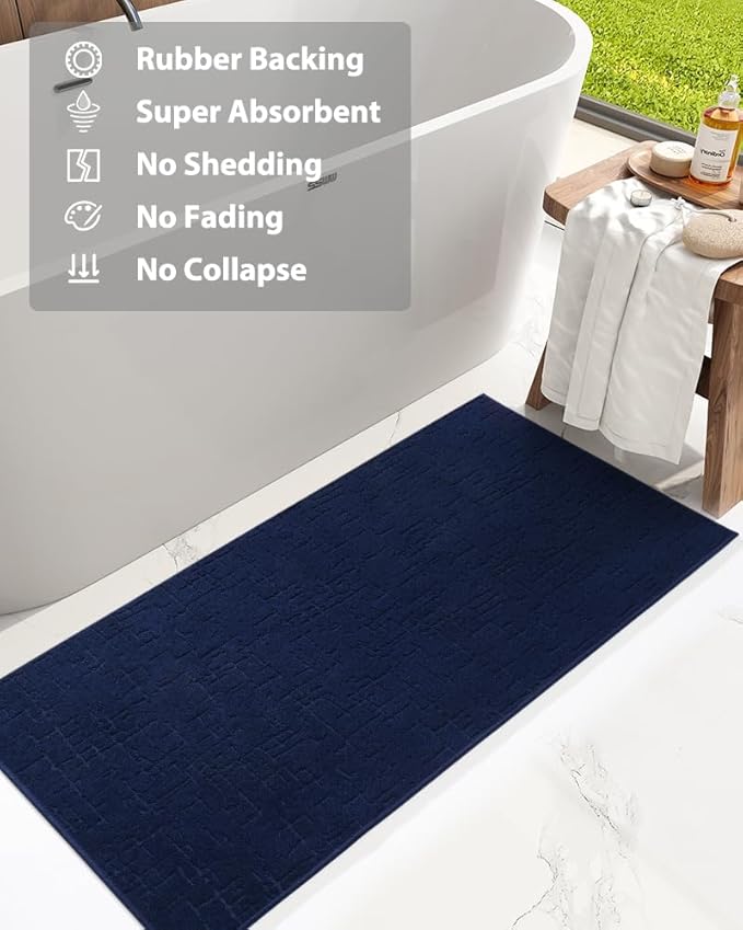 AMOAMI-Bath Mat-Absorbent Quick Dry Bathroom Floor Mats-Washable Rubber Backing Bath Mats for Bathroom Rugs Fit Under Door-Bath Rug for in Front of Sink Bathtub Shower Room, Navy 24''x48''