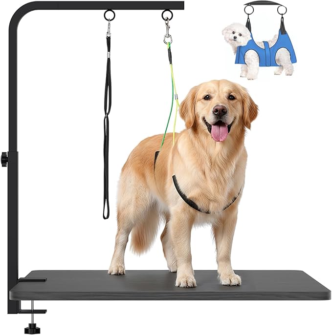Dog Grooming Arm with Heavy-Duty Clamp, 28" to 44" Height, Adjustable Dog Grooming Table Arm with No-Sit Holder, Grooming Restraint for Small Medium Large Dogs at Home or Salon