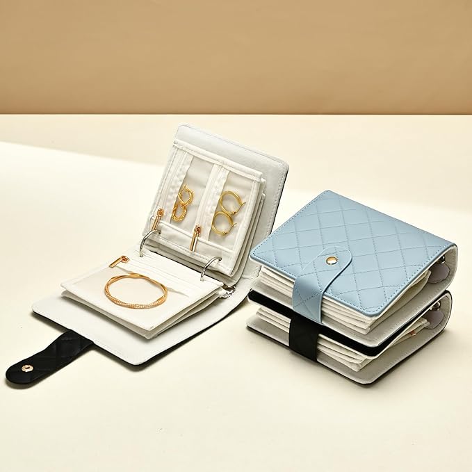 Oirlv Mini Travel Jewelry Organizer Case Portable Jewelry Book with Velvet Pouches for Jewelry Travel Essentials(Black)