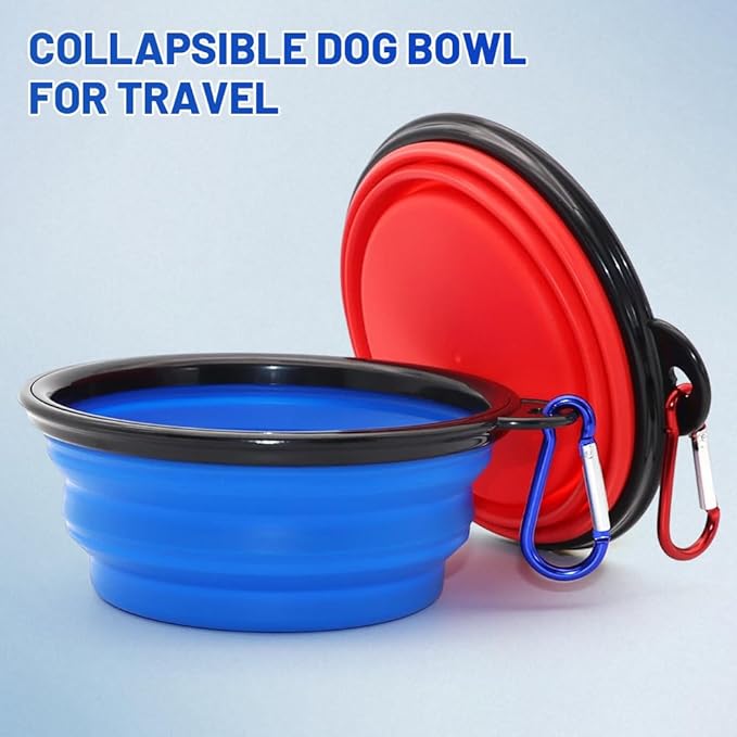 Dog Bowl Pet Collapsible Bowls, 2 Pack Collapsible Dog Water Bowls for Cats Dogs, Portable Pet Feeding Watering Dish for Walking Parking Traveling with 2 Carabiners (Small, Blue+Red)