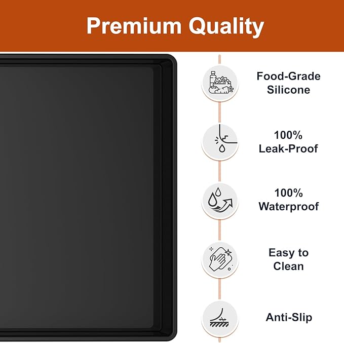 Extra Thick Silicone Mat Waterproof with Raised Edge 22" x 19", Under Sink Mat for Kitchen & Bathroom, Kitchen Cabinet Liner, Multi-Purpose for Storage & Protection, Black