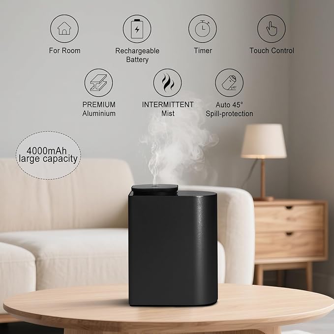 Waterless Essential Oil Diffuser，4000 mAh Large Battery, 100ml Capacity, Suitable for Hotels, Large Rooms, Offices, bedrooms，Aluminum Alloy Desktop Scent Diffuser，Covers 1000 Sq.Ft