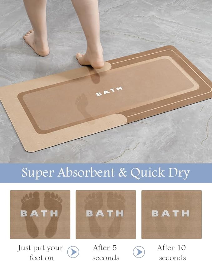 Bath Mat-Bath Mat Rug Non Slip Super Absorbent Stain Resistant Quick Dry Thin Bathroom Rug-Bath Mats for Bathroom Floor Bathtub Vanity-Bathmat Bath Rug Easy Care-24"x35" Brown