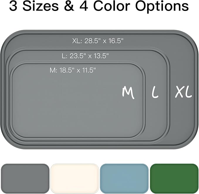 Pet Feeding Mat [Warped Resistant Raised Edge], Water-Proof Silicone Placement for Food Water Bowls, Anti-Slip Base Protect Floor, BPA-Free&Dishwasher-Safe [18.5x11.5inch Medium, Gray]