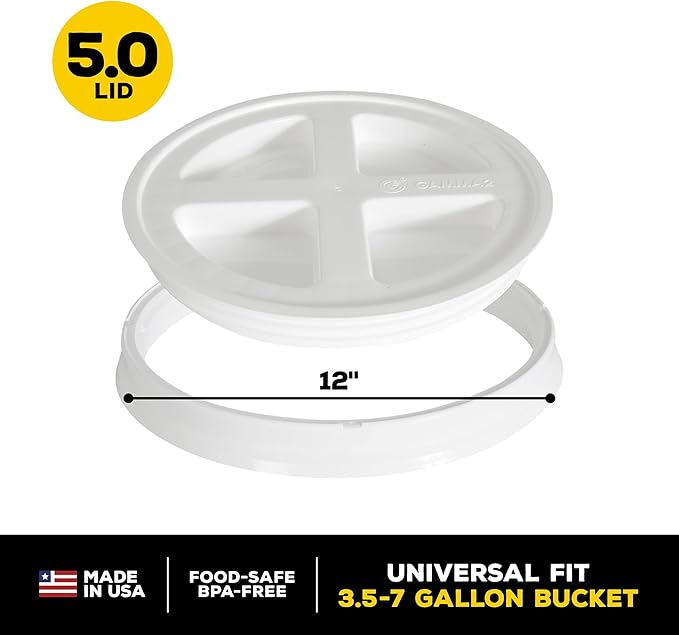 Gamma2 Gamma Seal Lid for Utility Buckets - Fits 3.5, 5, 6 & 7 gallon buckets, White, Made in USA