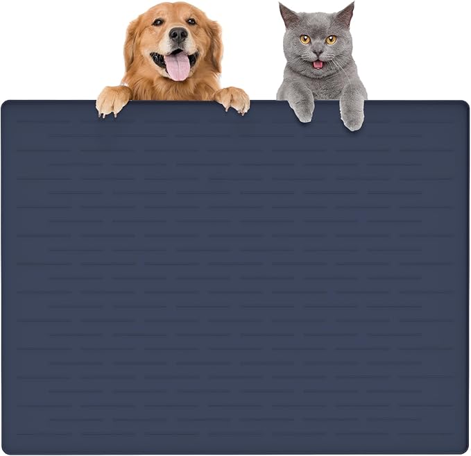 32"x24" Large Dog Food Mat, Silicone Dog and Cat Mats for Food and Water Bowls, Waterproof Pet Feeding Mat for Contain Spills Protects Floors, Multiple Colors & Sizes for Pets, Dark Blue