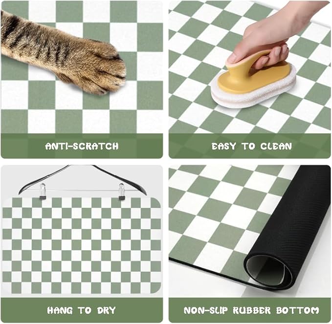 Dog Food Mats for Floors Waterproof, Pet Water Bowl Mats Pet Feeding Absorbent Placemats Plaid 17 * 30 inch