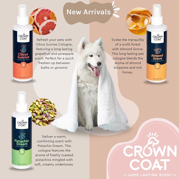 Crown Coat Pistachio Dream Long Lasting Pet Cologne, 8 oz - Professional Grooming Grade, Natural Perfume Deodorant, New Long Last Fragrance Formula for Dogs and Cats
