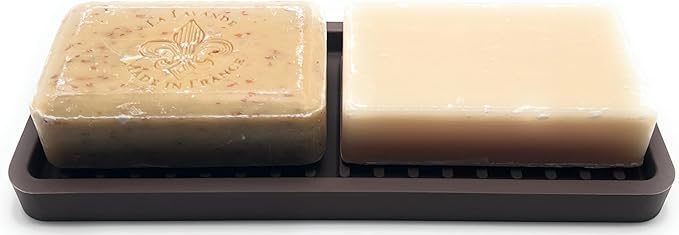 Happitasa Silicone Kitchen Sink Organizer Tray, Sponge Holder and Countertop Protector | Bathroom and Kitchen Soap Dish and Dispenser Tray (Dark Chocolate, 9"x3.5")