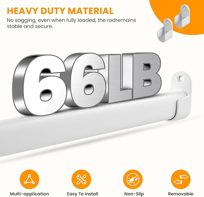 Oval Closet Rod for Hanging Clothes Adjustable Closet Rods 18 to 63 Inch Heavy Duty White Poles Bar Closet Rod Expandable for Wardrobes Laundry RV