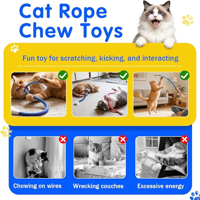 Retro Shaw Cat Chew Ropes with Natural Catnip, 23.6 Inches Safe Teeth Cleaning Cat Toys for Indoor Kittens, Interactive Kitty Kicker Nip String Toys 3 Pack