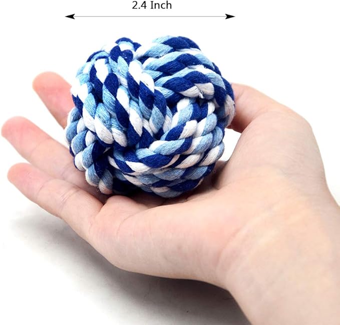 Wellbro Pet Chew Toy, Knots Weave Cotton Rope, Biting Small Ball for Dogs & Cats, 6 in One Pack
