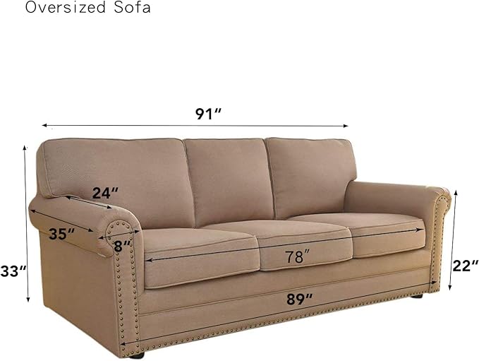 Easy-Going Stretch Oversized Sofa Slipcover 1-Piece Sofa Cover Furniture Protector Couch Soft with Elastic Bottom for Kids, Polyester Spandex Jacquard Fabric Small Checks Sand