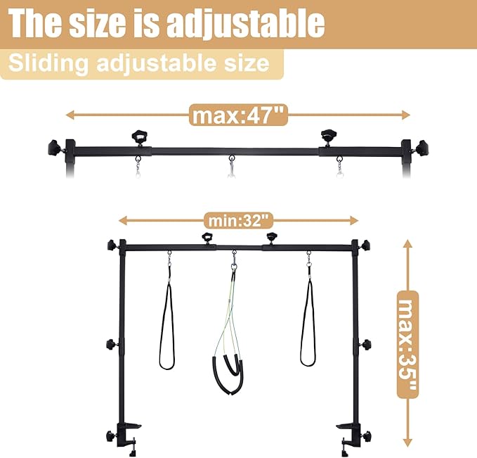 Ligefoy Dog Grooming arm with Restraint Loops, Adjustable Height(0"~35"),Adjustable Width (32"~47") for Large & Medium & Small Pets Bathing & Grooming (Black)