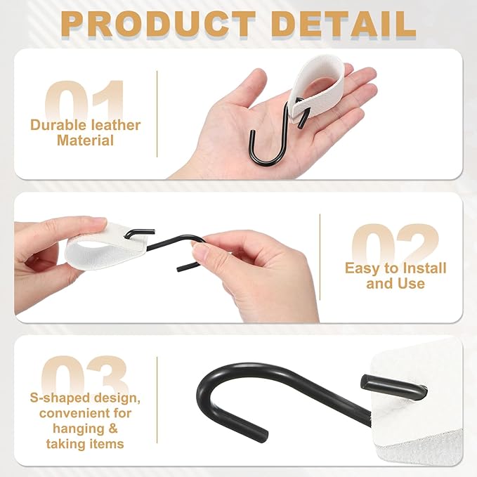 uxcell 12 Pcs PU Leather S Hooks, Multifunctional S Shaped Hooks for Hanging Coat Towel Camping Kitchen Bathroom Handle, White