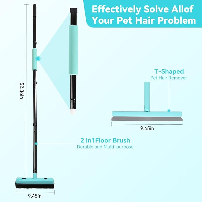 Michao Rubber Broom for Carpet Pet Hair Remover,with Multifunction Magic Broom,air Broom,for pet Removal Fluff Carpet, Hardwood Floor, Cleans Glass, Fine Dust, Hair, Liquid (Black)