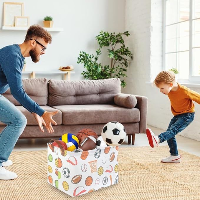 FXOCSHE Rectangular Ball basket,Kids Storage Bins, Foldable and waterproof canvas kids basket organizer, Boys toy box,boys Room Decor,shelf basket(Ball game)