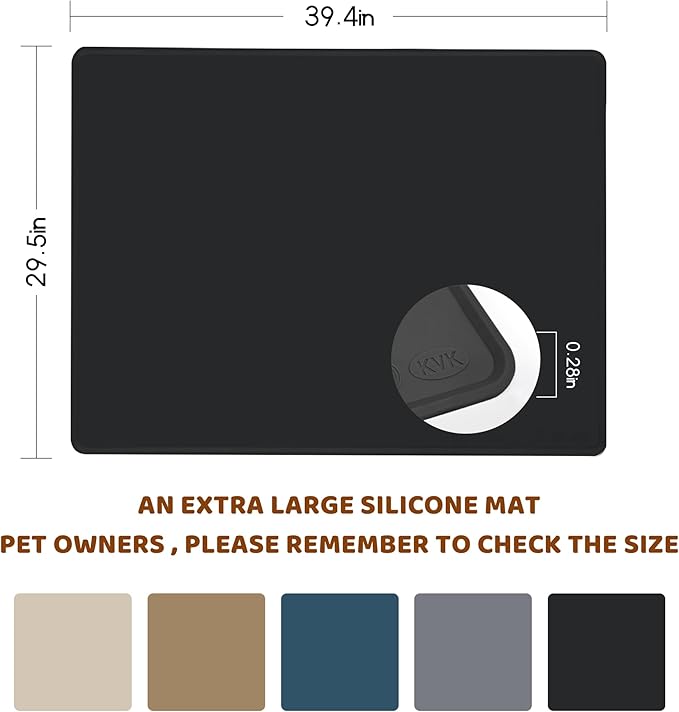 Dog Food Mat, 39.4×29.5in Extra Large Silicone Pet Feeding Mat - Waterproof, Non - Slip, Chew - Resistant for Food & Water, Protect Floors (Charcoal)