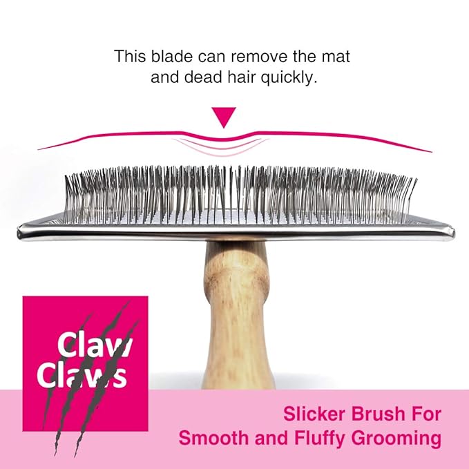 Claw Claws Pet Slicker Brush for Medium Dogs, Wooden Handle with Stainless Steel Soft Pins, Gently Remove Tangled, Loose Undercoat and Mats Hair, Pet Grooming Brush Tool (6.6")