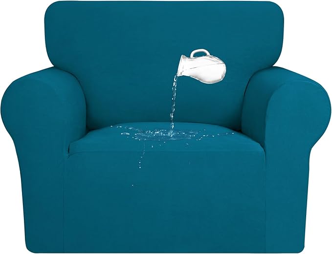 PureFit 100% Dual Waterproof Couch Cover Slipcovers for Couches and Sofas - Stretch Non Slip Fleece Sofa Covers Washable, Leakproof Furniture Protector for Kids, Pets, Dog (Chair, Peacock Blue)