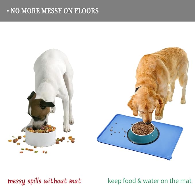 Reopet Waterproof Pet Feeding Mat with High Raised Edges, Heavier and Thicker Placemats for Cat Dog Water Bowl with BPA Free, Dogs Cats Food Mats for Messy Drinkers to Prevent Spill and Protect Floors