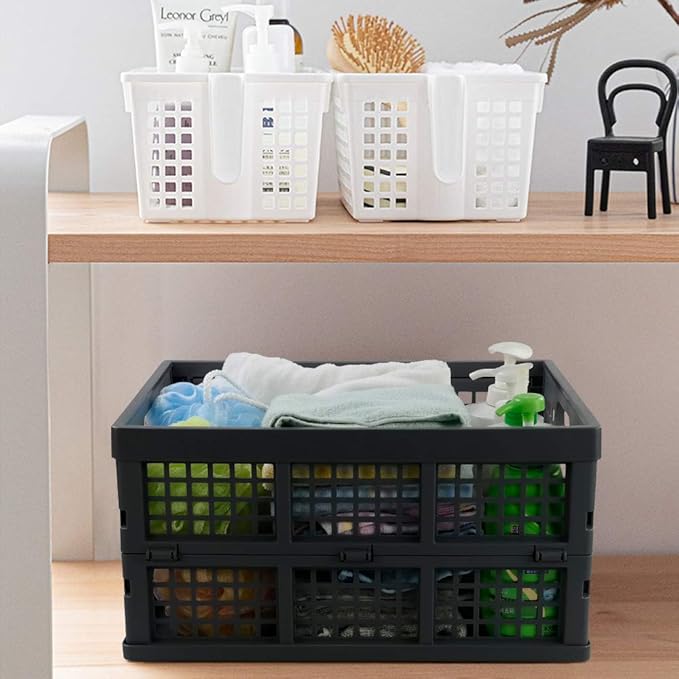 EudokkyNA 3-Pack 30 L Plastic Folding Storage Crates, Collapsible Crates Basket