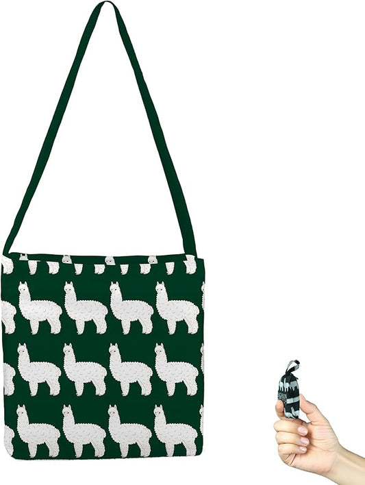 BeeGreen Alpaca Ultimate Crossbody Tote Bag - Reusable Grocery Shopping Bag - Foldable Compact Portable Machine Washable