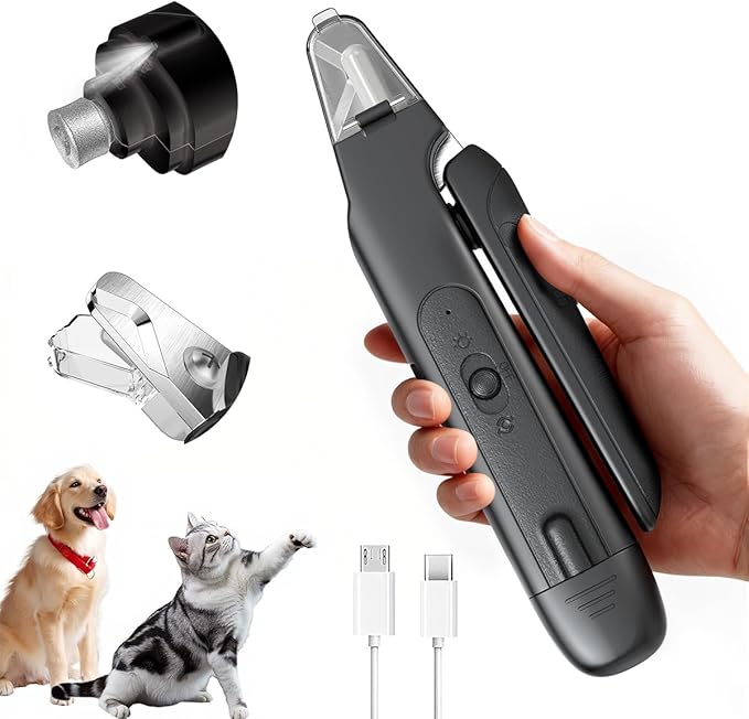 2-in-1 Dog Nail Clippers & Cat Nail Clippers Trimmers for Large Medium Small Dogs Cats Claw Trimmer Quick Sensor and Safety Guard USB Rechargeable with 2 LED Lights Dogs Nail Trimmer (Black)