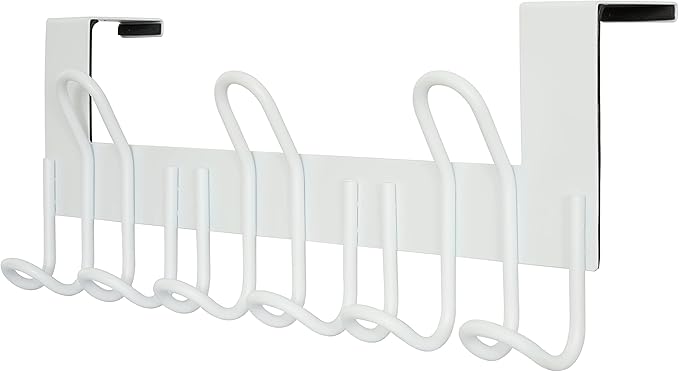 SKOLOO Over The Door Hooks - for Doors up to 1-3/4'' Thickness, Pack of 2, Metal Door Hanger with 9 Hooks, Over The Door Hanger for Coats, Hats, Towels, White