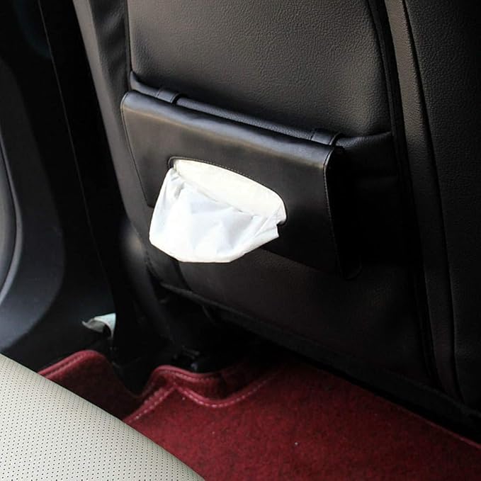 Tissue Box Holder for Car, Car Tissues Holder, Car Napkin Case, Hanging Paper Towel Clip, PU Leather Tissue Box, Paper Carton, Mask Holder for Car Black