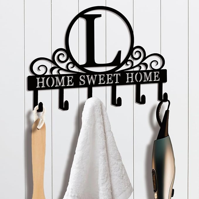 Metal Letter L Key Holder for Wall, Monogram Coat Rack Wall Mount, Key Hooks Perfect for Bathroom, Living Room, Kitchen, Office Ideal Wedding, Anniversary, Housewarming Gift (L)