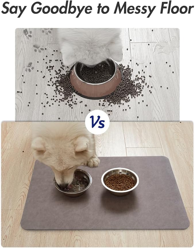 MontVoo-Absorbent Pet Feeding Mat-No Stains Pet Mat for Food and Water Bowl-Quick Dry Cat & Dog Food Mat Water Dispenser Mat-Pet Supplies Mat-Dog Water Bowl Mat for Messy Drinker,（Brown,12"x19"）