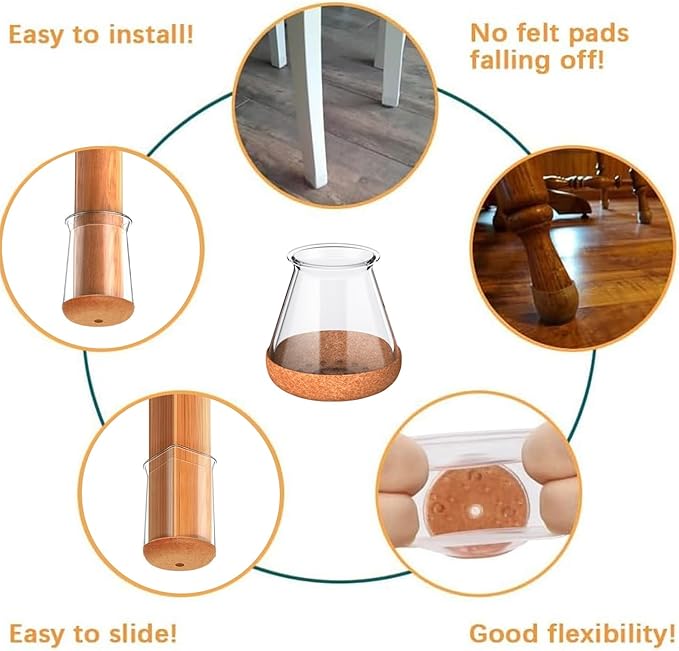 Ansible 24 pcs Chair Leg Floor Protectors, Furniture Felt Pads Silicone Covers caps for Chairs,Chair Leg Protectors for Hardwood Floors (X-Small fit:0.5''-0.89'')