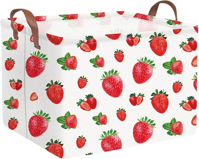 FXOCSHE Rectangular strawberry basket,Waterproof foldable storage box with handle,Gift basket,Baby Girl Baskets,Girl room decor,Books Box(Strawberry)