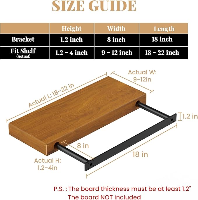 Floating Shelf Bracket Heavy Duty Shelving Brackets,Decorative Floating Shelf Hardware Black,Hidden Metal Shelf Support Bracket Heavy Duty Floating Mantel Bracket (18X8X1.2-Starter Jig)