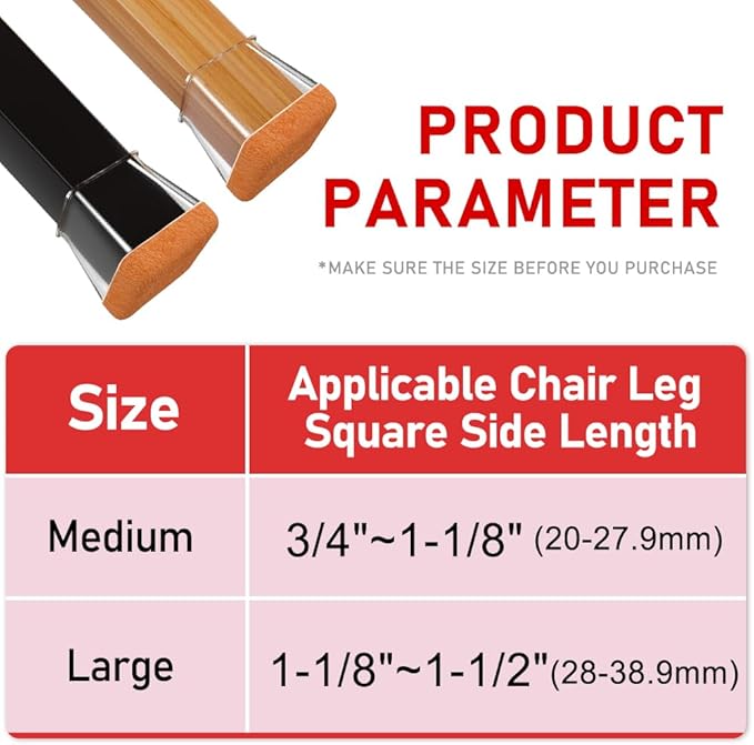 24 Pcs Chair Leg Floor Protectors Square, Silicone Chair Leg Protectors Caps Covers for Hardwood Floors, Furniture Pads Sliders with Wrapped Felt Bottom Medium (Fit:3/4"~1-1/8")