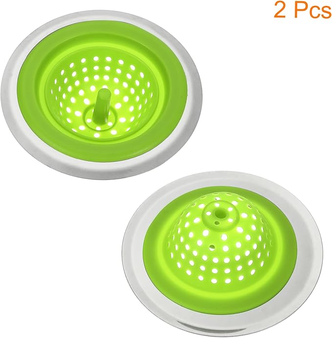 uxcell Silicone Sink Strainer, 2Pcs Kitchen Sink Drain Strainer Stopper with Detachable Stainless Steel Edge 4.4" Diameter Rim, Green