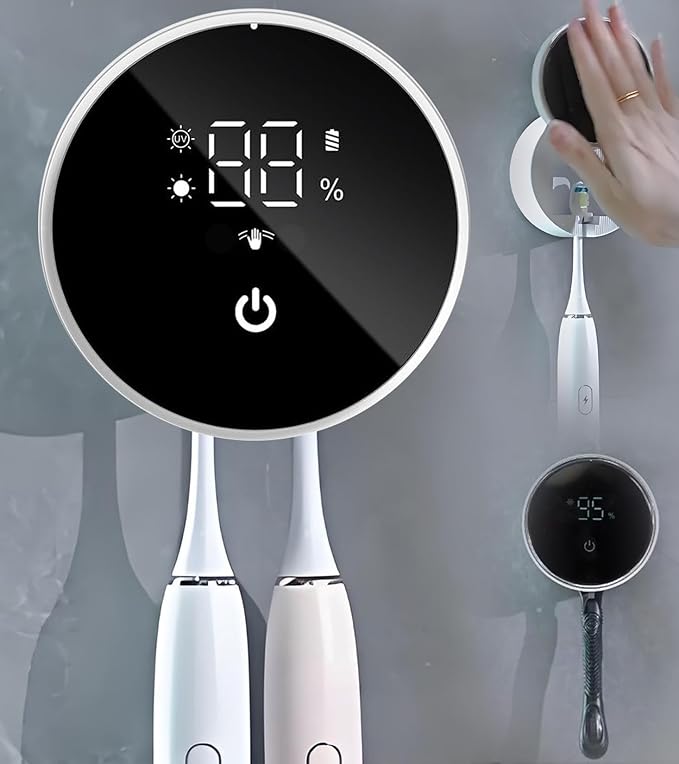 Bathroom Toothbrush Holders Cleaner & Dryer - ZEZHOU Wall Mounted Electric Tooth Brush Razor Holder Cleaning & Air Drying with Auto Sensor Open/Close Cover for Kids Bathroom Accessories, Home, Travel