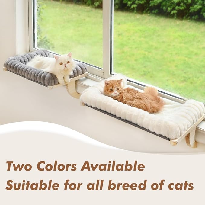 valigogo Cloud-Soft Cat Window Sill Perch with Zipper Designed Cushioned Bed, Supportive Cat Window Seat with Premium Solid Wood & Sturdy Metal Frame, Pet Hammock Bed for Large Cats (Medium, Gray)