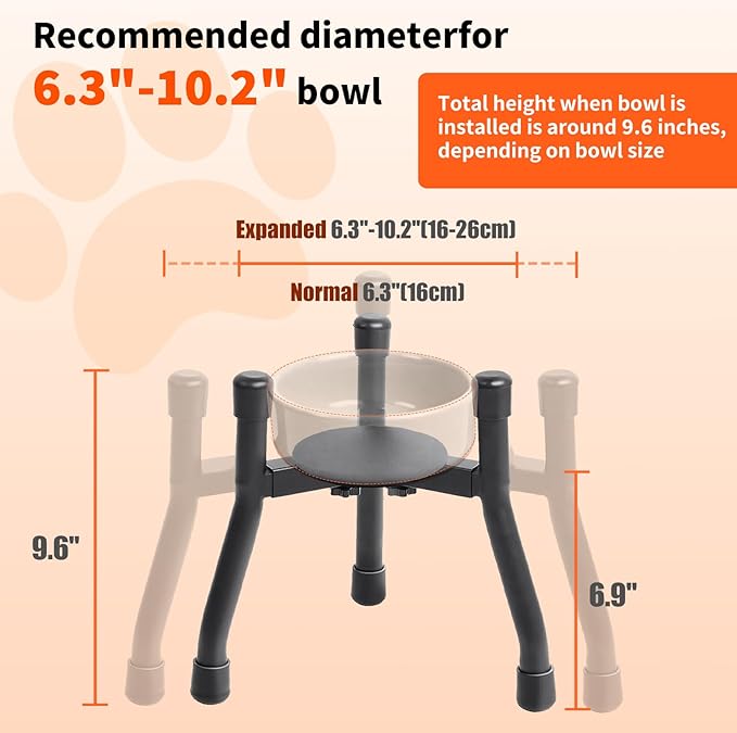 Elevated Dog Bowls, Adjustable Metal Raised Dog Bowl Stand for Small&Medium Dogs, Adjustable Wide 6.3"-10.2"(Bowl Not Included)