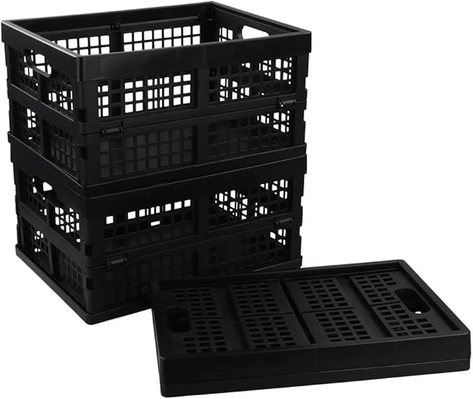 Utiao 16 Quart Collapsible Storage Crates 3 Packs, Black Folding Storage Bin Plastic Milk Crate