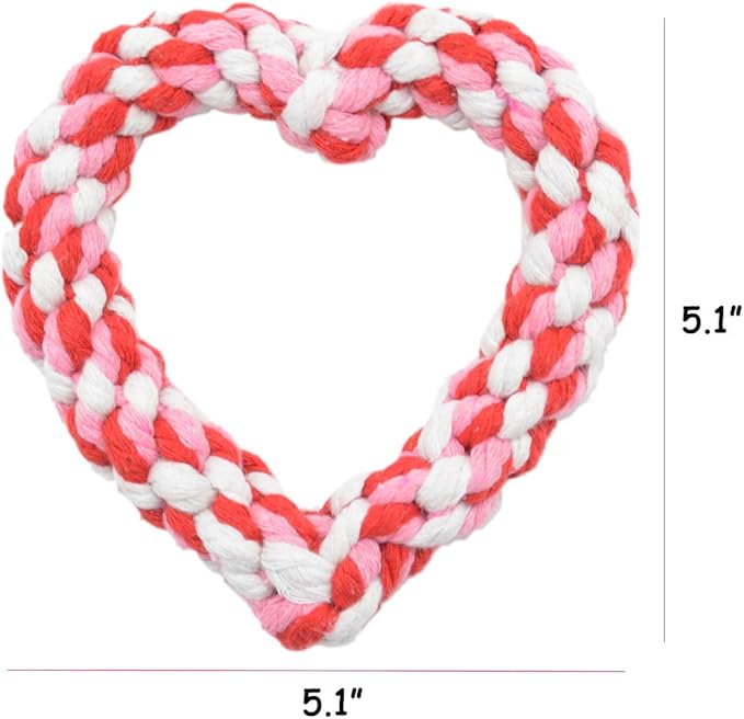 Barleygoo 3PCS Valentine's Day Dog Rope Toys Heart Shaped Durable Chew Toy for Small to Medium Dogs