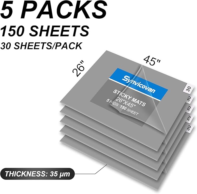 26" x 45" Grey Sticky Mat Tacky Pads Adhesive Floor Mat (5 Packs,150 Sheets,30 Sheets/Pack for Cleanroom Laboratory Hospital Construction Pets Home Indoor Gymnasium and Workshop