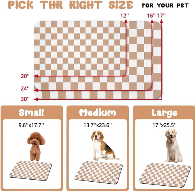 Dog Food Mats for Floors Waterproof, Pet Water Bowl Mats Pet Feeding Absorbent Placemats Plaid 24 * 32 inch