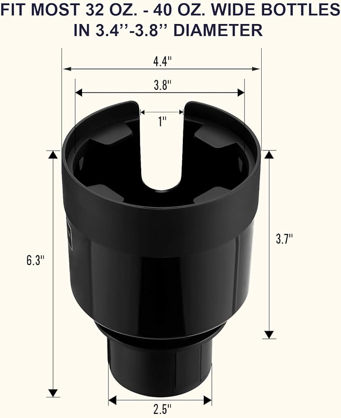 Seven Sparta 2 Pack Car Cup Holder Expander with Adjustable Base, Compatible with Hydro Flasks 32/40 Ounce, Compatible with Yeti Ramblers 20/26/30 Ounce, Other Bottles in 3.4"-3.8" (Black)