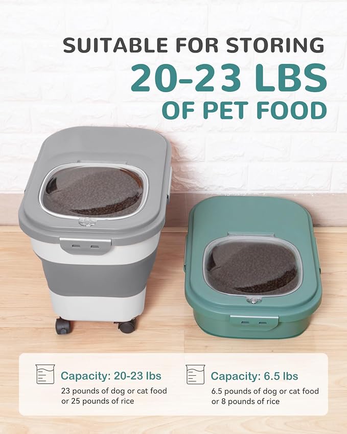 DDMOMMY 20-23 Lbs Dog Food Storage Container - Collapsible Dog Food Container with Attachable Casters and Scoop,Small Container, Pet Food Storage Containers to Keep Dry Food Fresh,Easy to Move